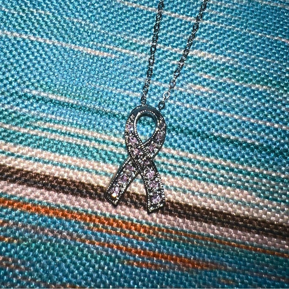 Breast Cancer Pink Ribbon 🎗 Silver Necklace Genuine CZ